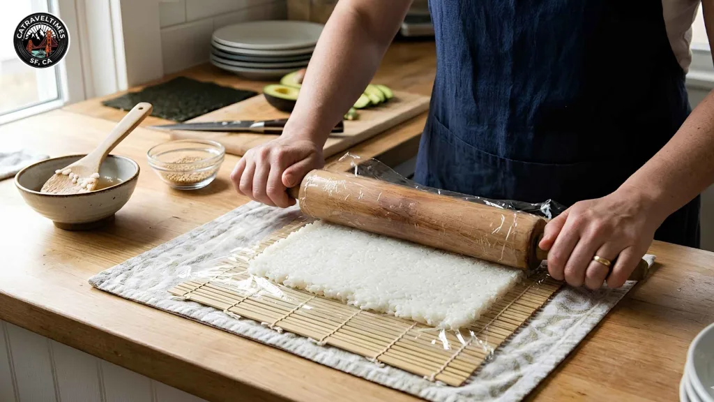 California Crunch Roll Recipe — How to Make It at Home (Better Than Takeout) 4 Step 2 — Press the Rice