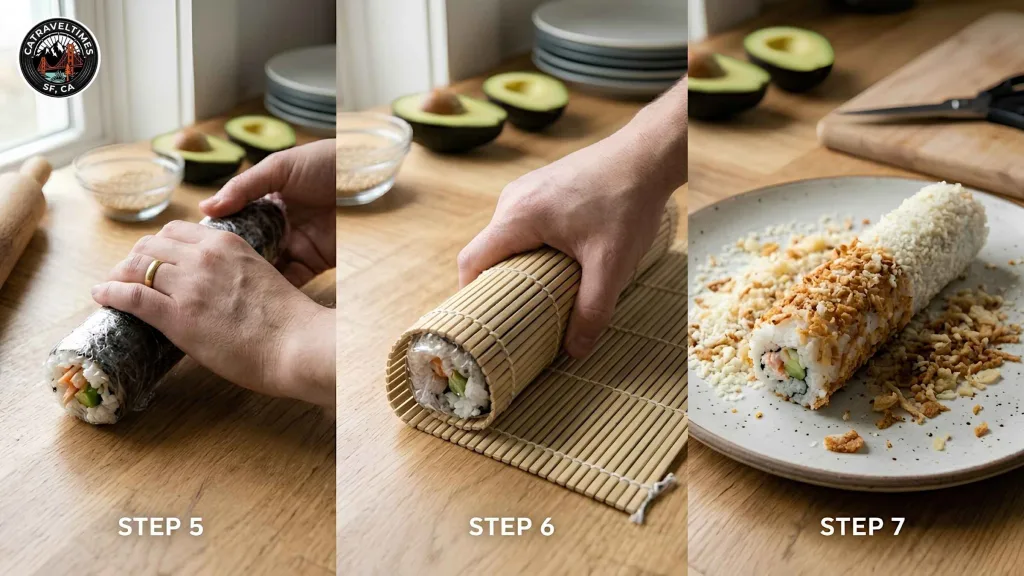 California Crunch Roll Recipe — How to Make It at Home (Better Than Takeout) 6 Step 7 — Coat with the Crunchy Topping