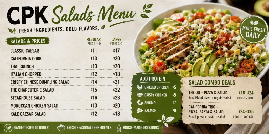 California Pizza Kitchen Menu with Prices: Complete Guide to Every Item & Cost 4 CPK Salads Menu with Prices & Nutrition Breakdown