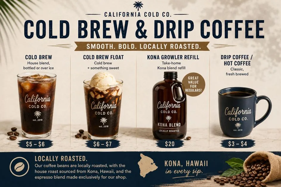 California Cold Co: Full Menu, Hours, Prices & Everything You Need to Know (2026) 5 Cold Brew & Drip Coffee