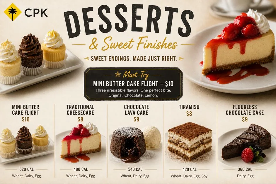 California Pizza Kitchen Menu with Prices: Complete Guide to Every Item & Cost 9 Desserts & Sweet Finishes
