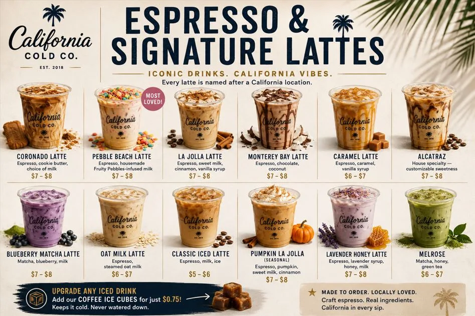 California Cold Co: Full Menu, Hours, Prices & Everything You Need to Know (2026) 4 Espresso & Signature Lattes