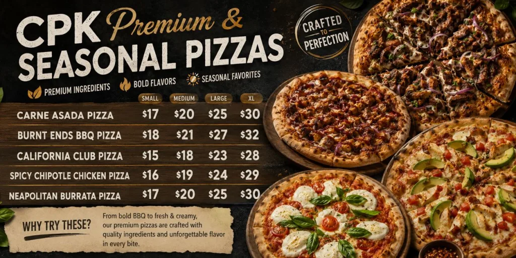 California Pizza Kitchen Menu with Prices: Complete Guide to Every Item & Cost 3 Premium & Seasonal Pizzas