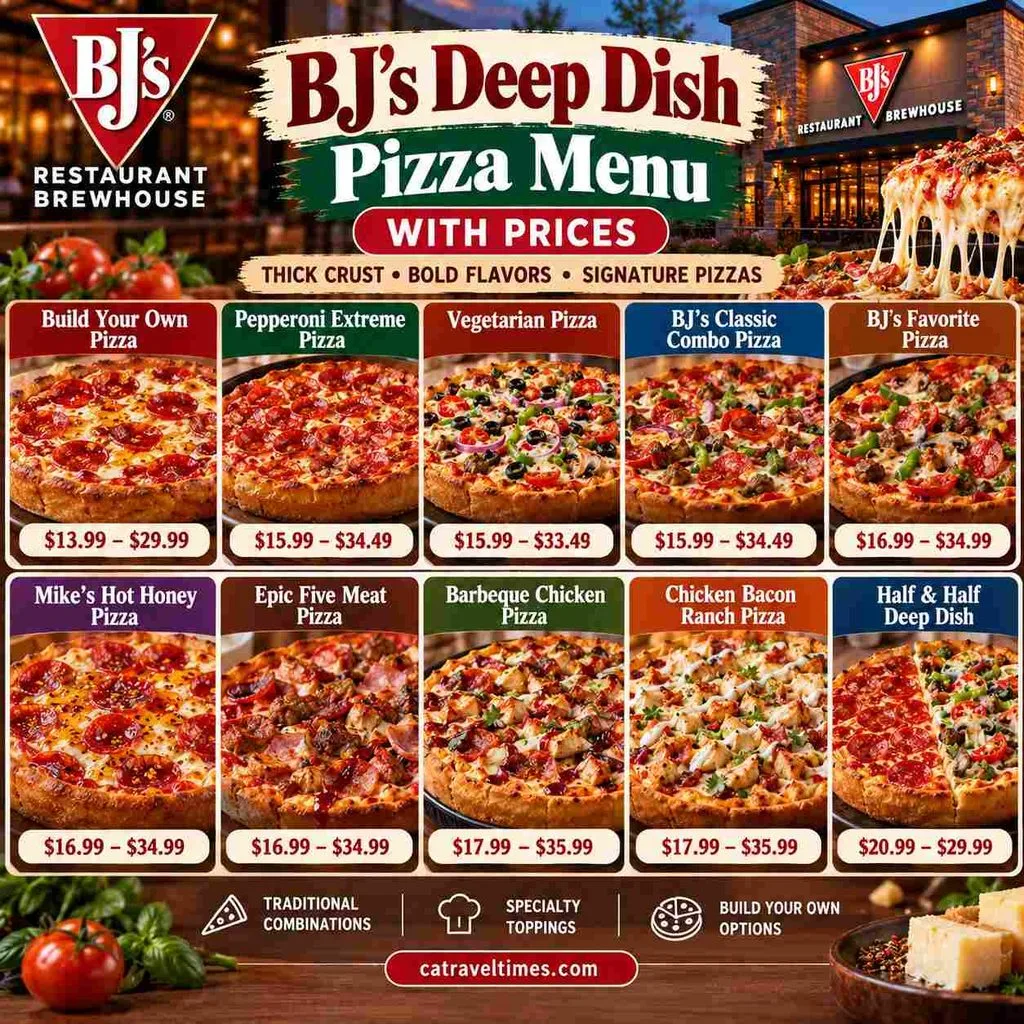 BJ's Deep Dish Pizza Menu with Prices