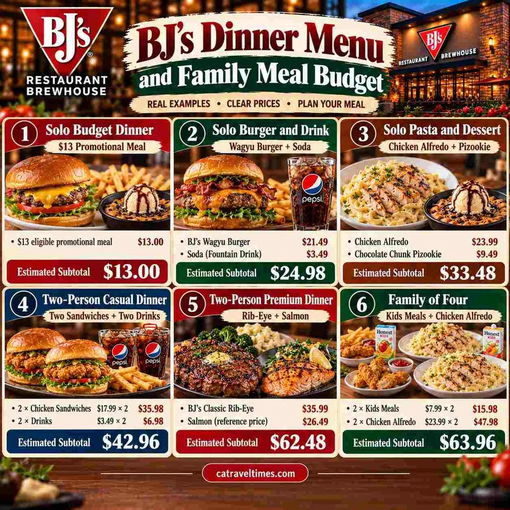 BJ's Dinner Menu and Family Meal Budget