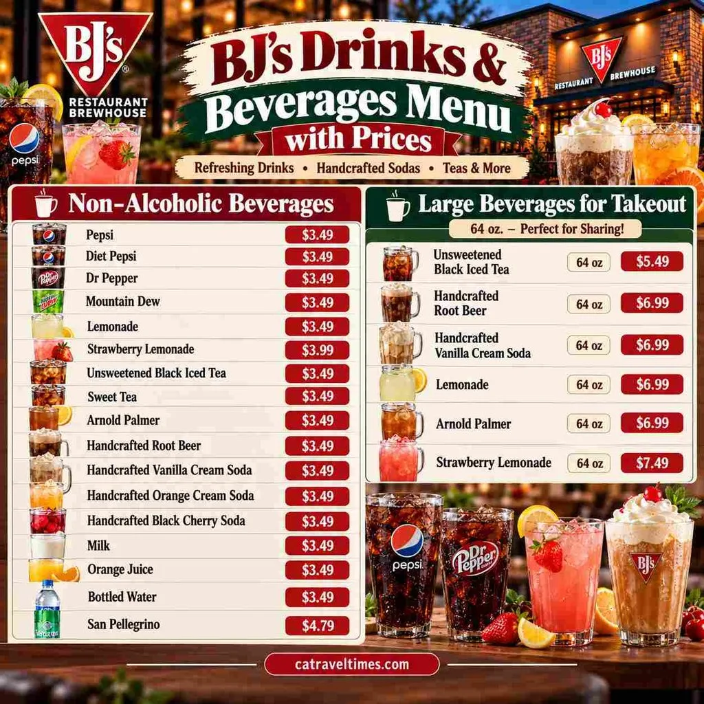 BJ's Drinks and Beverages Menu with Prices