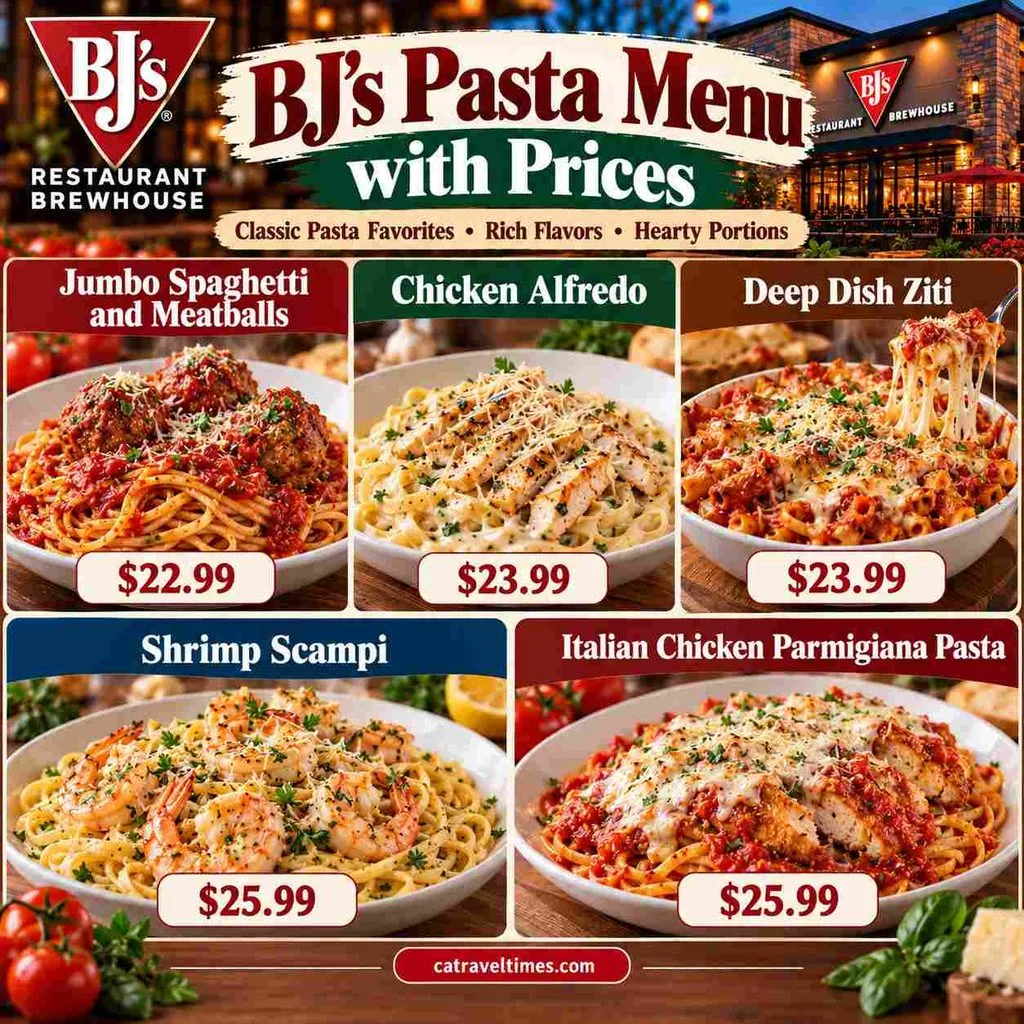 BJ's Pasta Menu with Prices