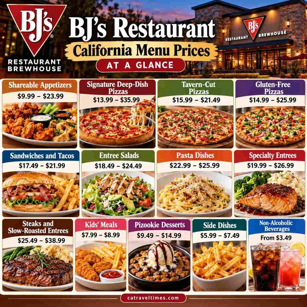 BJ's Restaurant California Menu Prices at a Glance