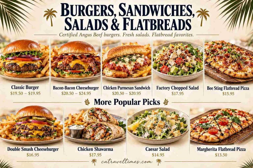Burgers, Sandwiches, Salads, and Flatbreads