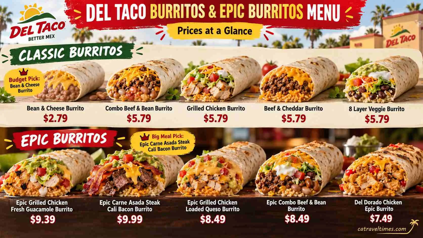 Del Taco Burritos and Epic Burritos Menu 1
