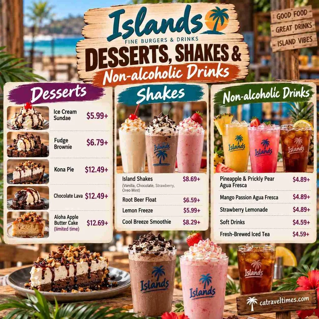 Islands Restaurant Menu California: Prices, Deals & Favorites 8 Desserts, Shakes & Non-alcoholic Drinks