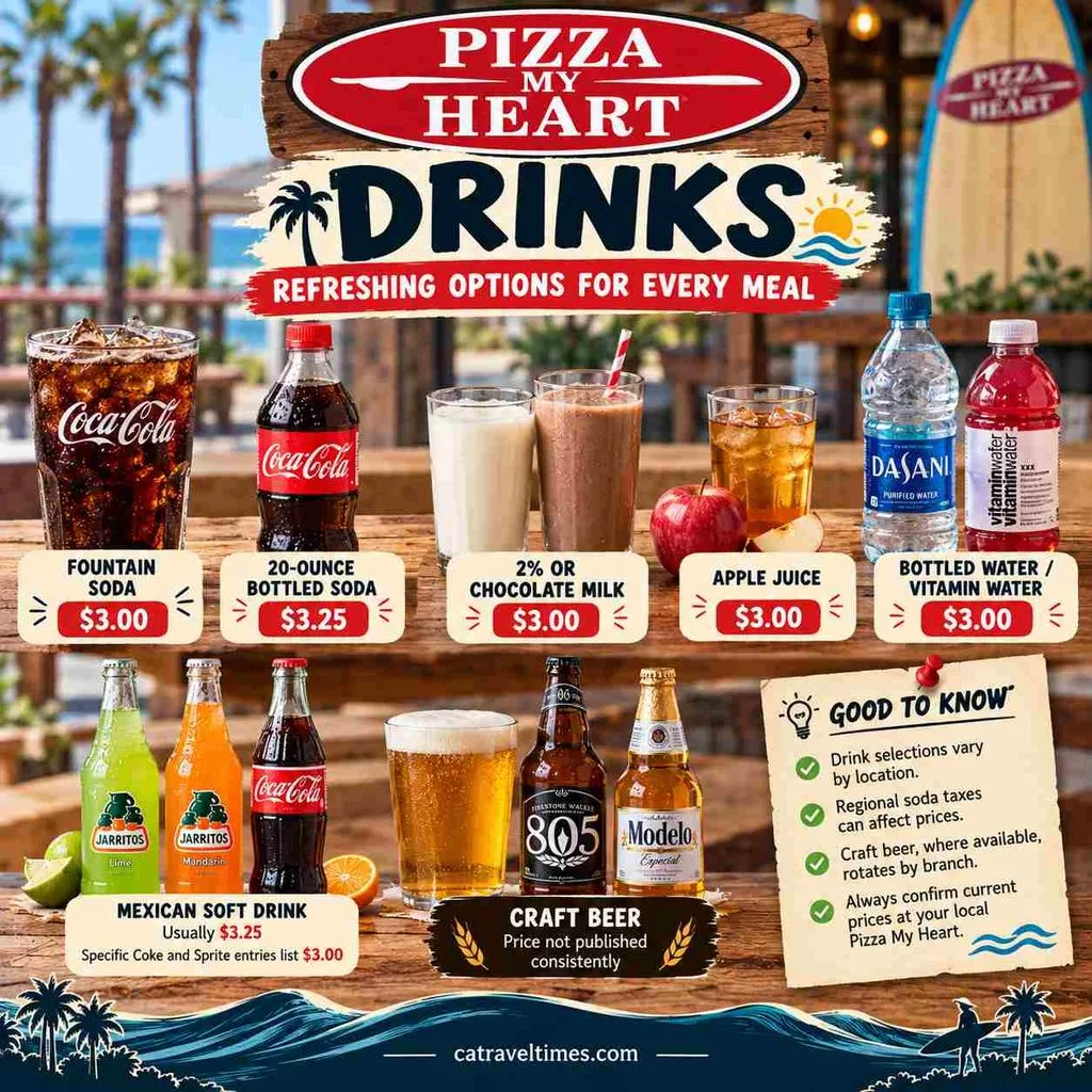 Pizza My Heart Menu California: Prices, Slices & Full Guide 7 Drinks: Published Beverage Prices