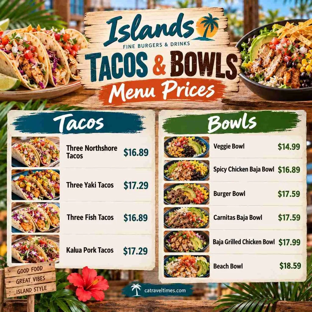 Islands Restaurant Menu California: Prices, Deals & Favorites 6 Islands Tacos & Bowls Prices