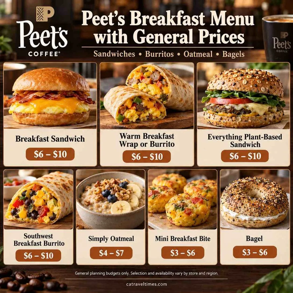 Peet's Breakfast Menu with General Prices