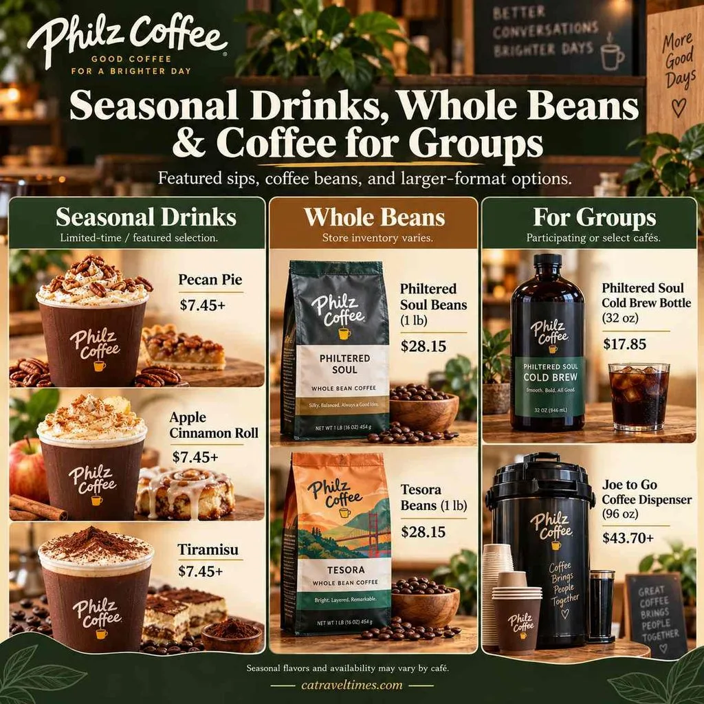 Seasonal Drinks, Whole Beans, and Coffee for Groups