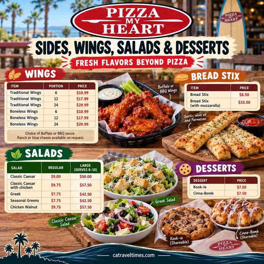 Pizza My Heart Menu California: Prices, Slices & Full Guide 6 Sides, Wings, Salads and Desserts